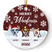 Joyeux Noël ! Cadeau de Noël pour les amoureux des chiens ! Ornement en céramique personnalisé en forme de cercle.