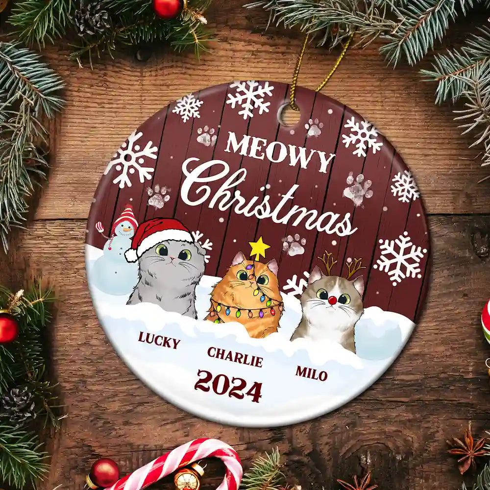 Noël miaulant - Cadeau de Noël pour les amoureux des chats - Décoration de Noël en céramique personnalisée