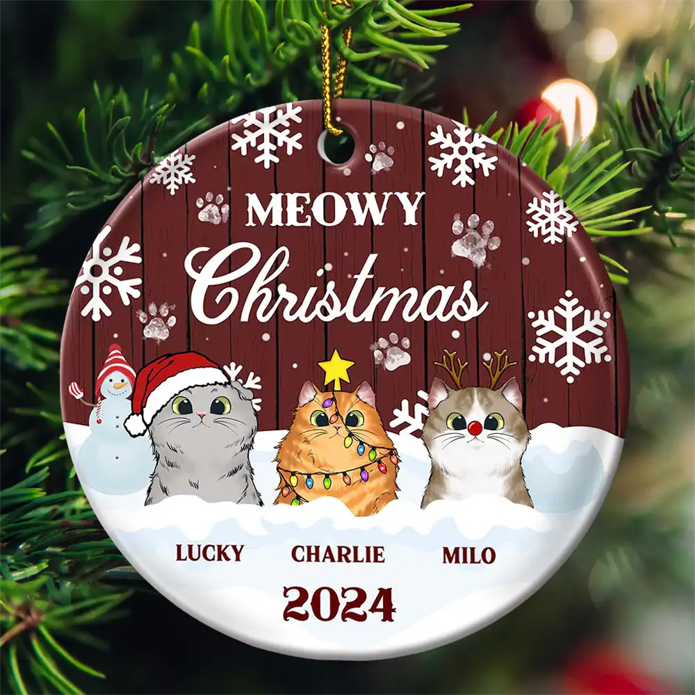 Noël miaulant - Cadeau de Noël pour les amoureux des chats - Décoration de Noël en céramique personnalisée