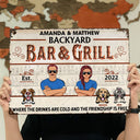 Backyard Bar & Grill Where The Drinks Are Cold And The Friendship Is Free - Gift For Couple - Personalized Custom Classic Metal Signs