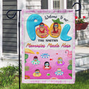 Souvenirs de piscine en famille créés ici - Drapeaux de piscine - Drapeau personnalisé