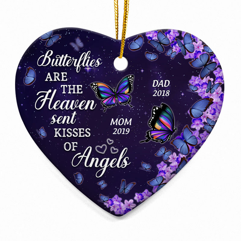 Butterfly The Heaven Sent Kisses Of Angels - Family Memorial Gift - Personalized Custom Heart Ceramic