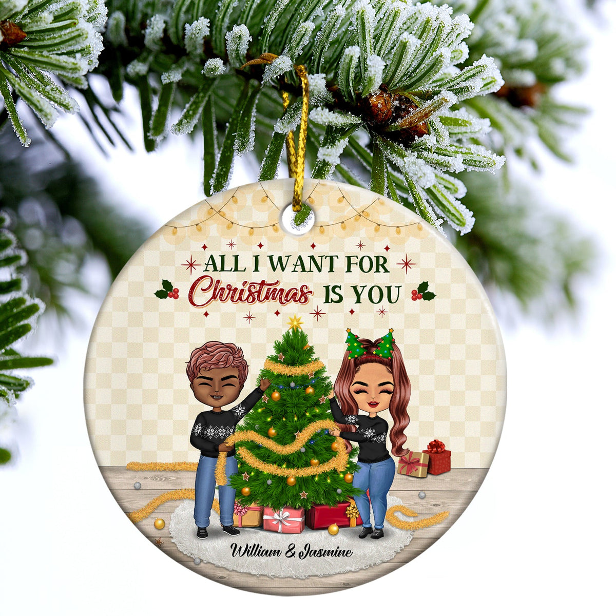 Noël est votre couple - Cadeau de Noël pour couple - Ornement en céramique personnalisé en forme de cercle