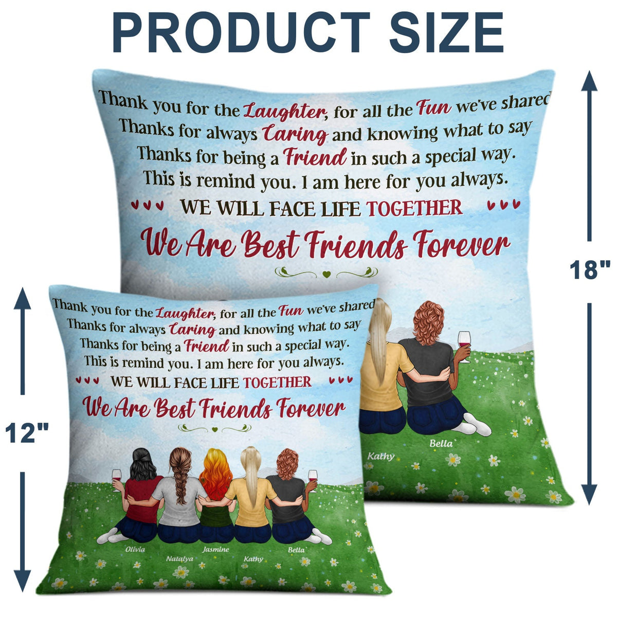 Best Friends Thank You For The Laughter - BFF Bestie Gift - Personalized Custom Pillow