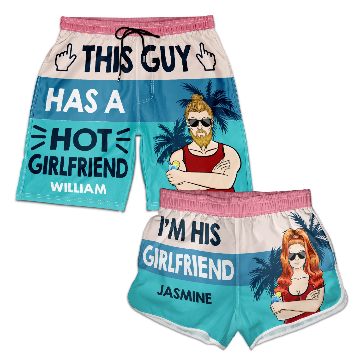 Beach Couple This Guy Has A Hot Girlfriend - Gift For Couple - Personalized Custom Couple Beach Shorts