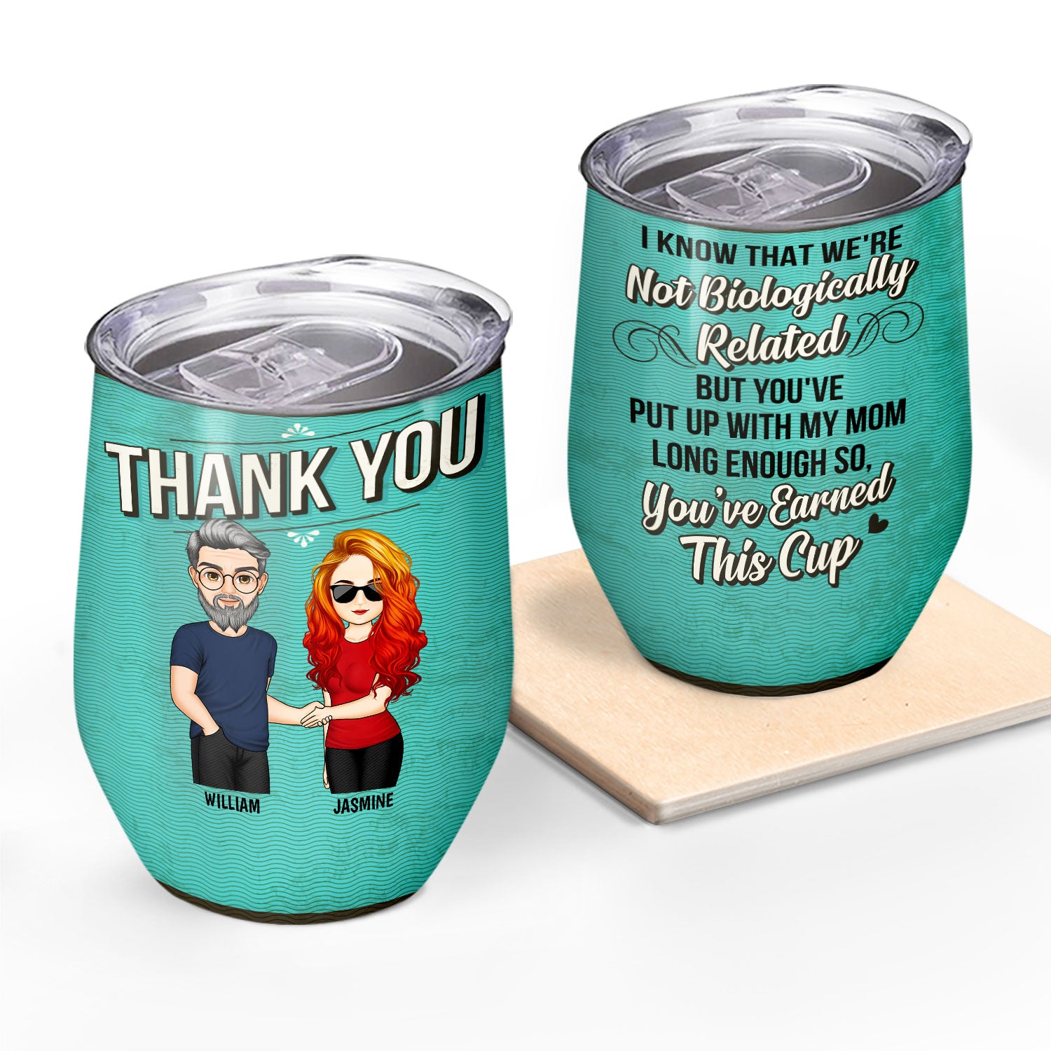 Put Up With My Mom - Gift For Dad, Step Dad - Personalized Custom Wine Tumbler