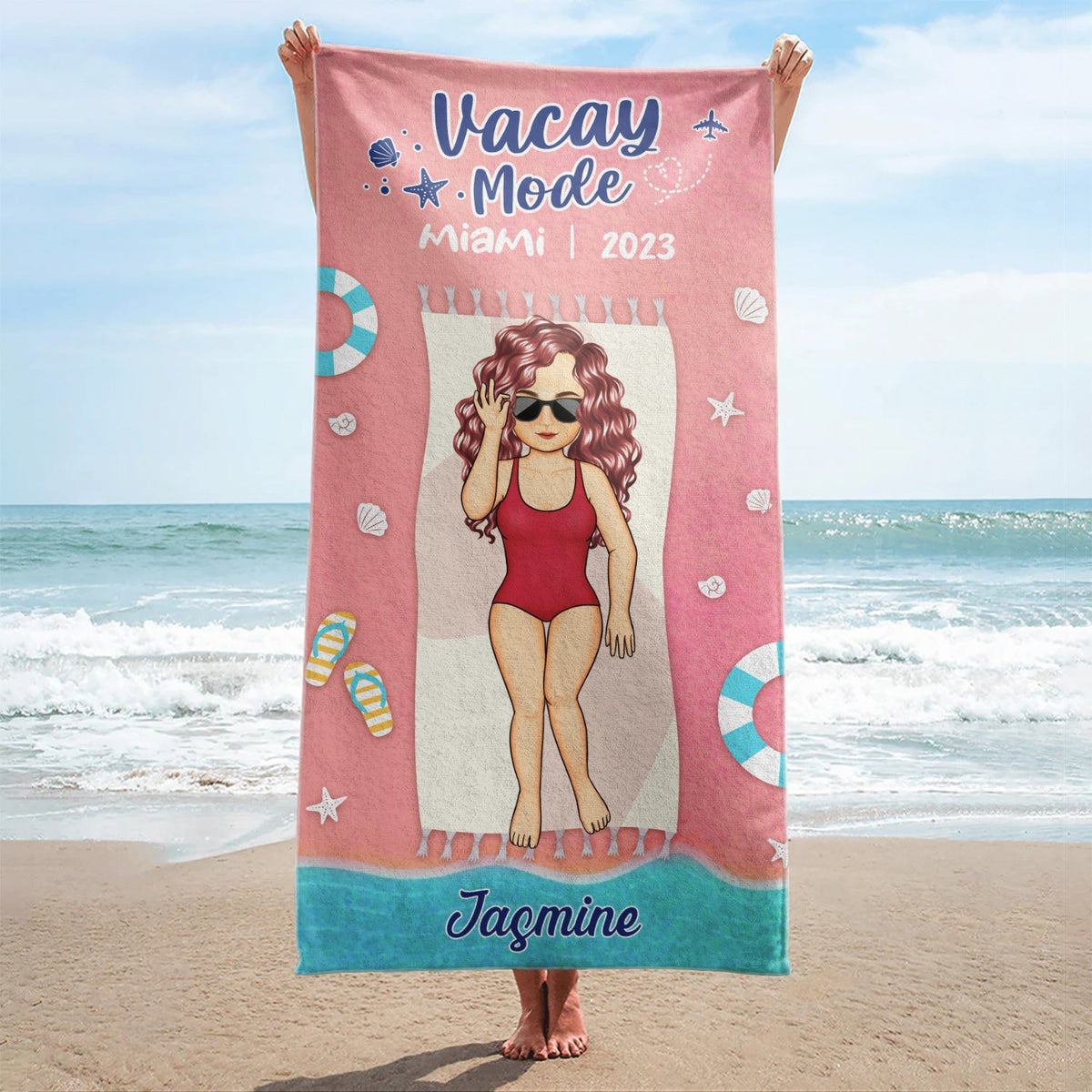 Family Vacation Vacay Mode - Gift For Family - Personalized Custom Beach Towel