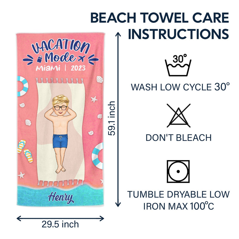 Family Vacation Vacay Mode - Gift For Family - Personalized Custom Beach Towel
