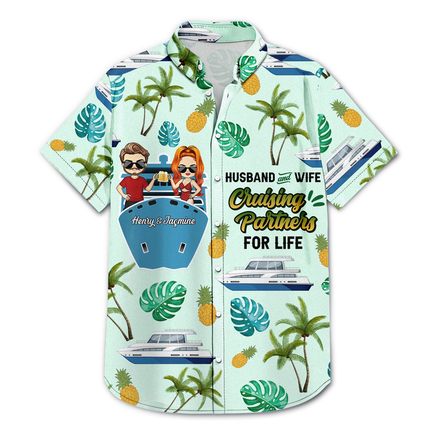 Cruising Couple Partners For Life - Gift For Couples - Personalized Custom Hawaiian Shirt