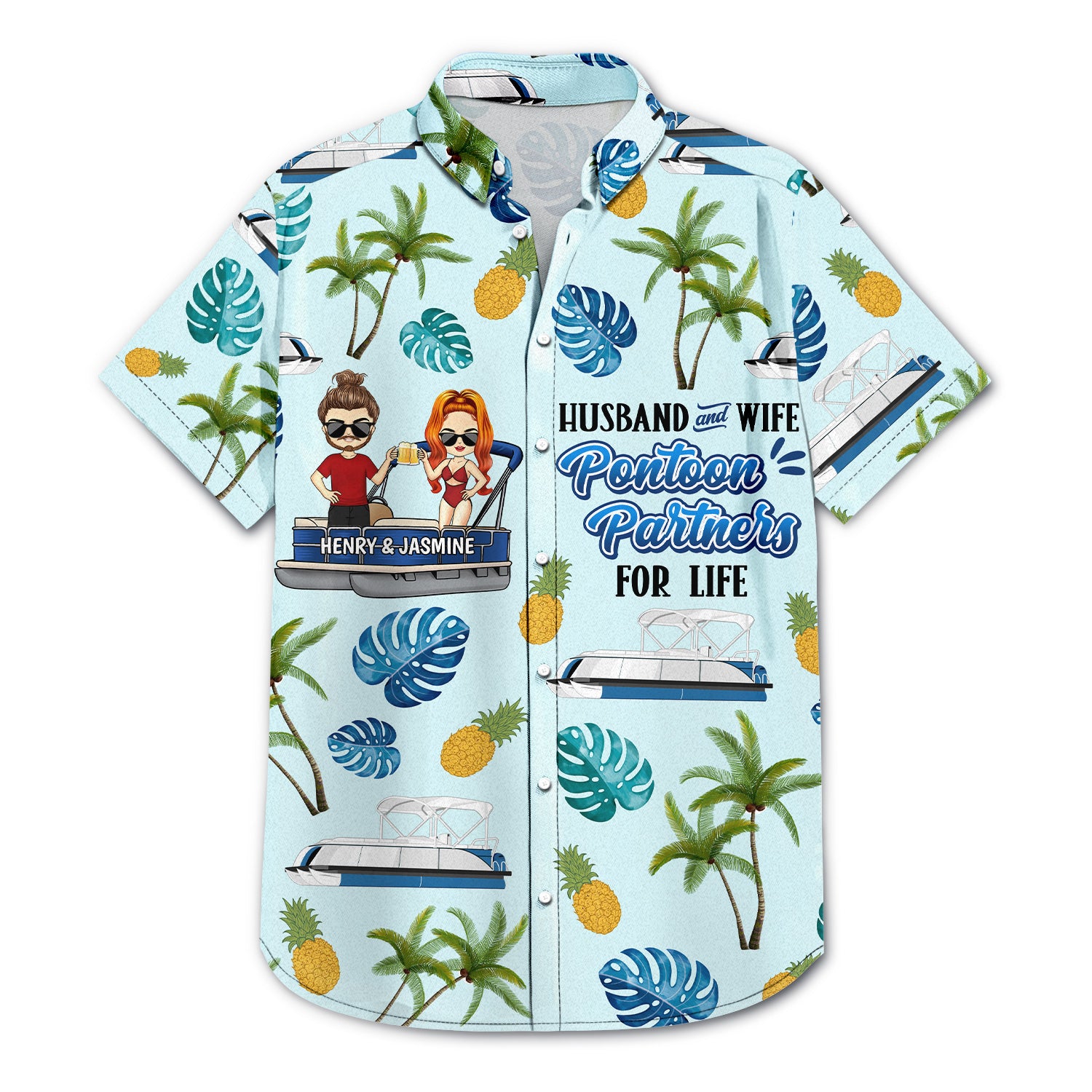 Pontoon Couple Partners For Life - Gift For Couples - Personalized Hawaiian Shirt