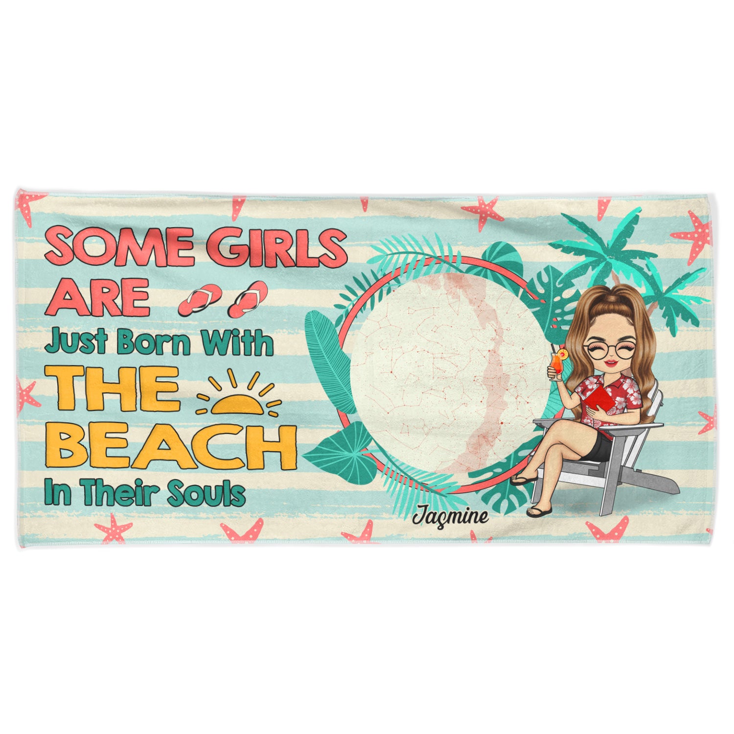 Star Map The Beach In Their Souls - Gift For Beach Lovers - Personalized Beach Towel