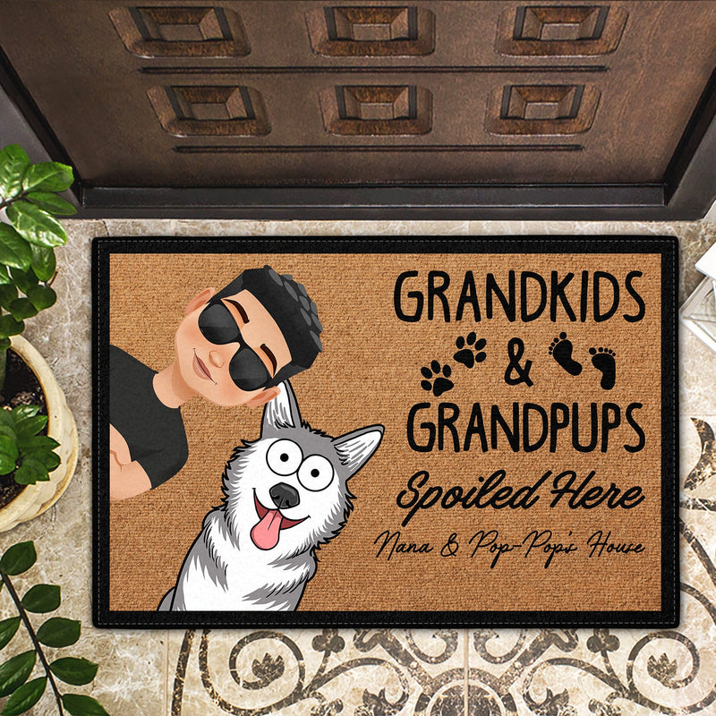 Grandma & Grandpa House Grandkids And Grandpups Spoiled Here - Gift For Grandparents - Personalized Doormat