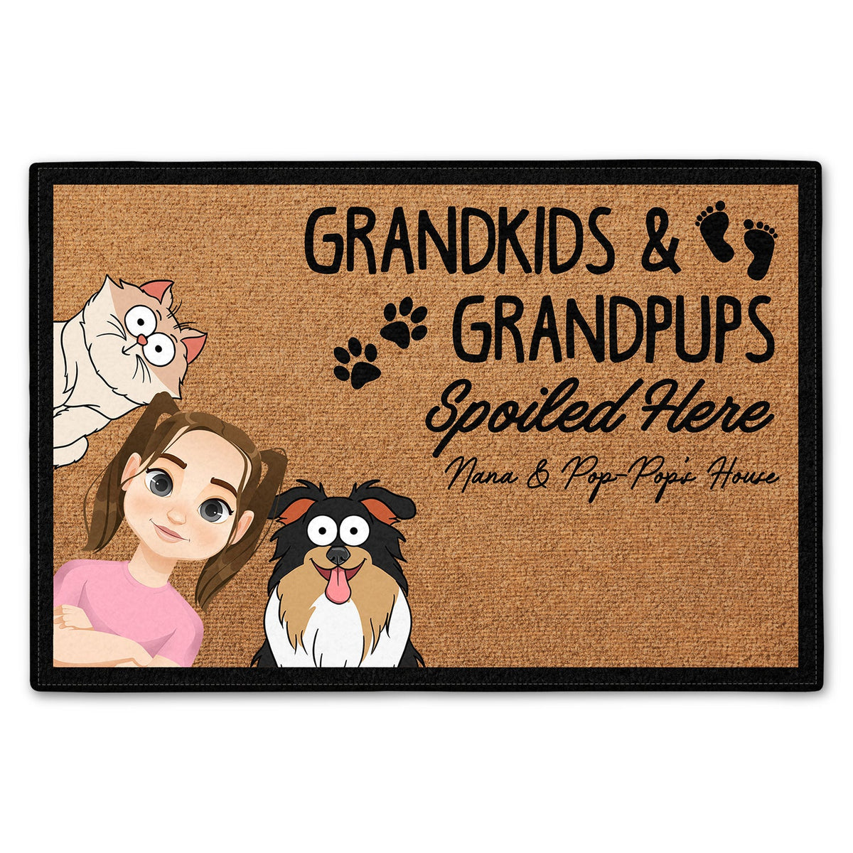 Grandma & Grandpa House Grandkids And Grandpups Spoiled Here - Gift For Grandparents - Personalized Doormat