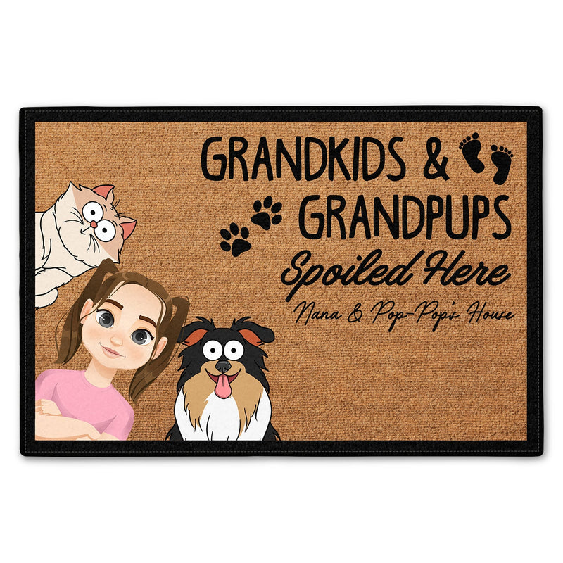 Grandma & Grandpa House Grandkids And Grandpups Spoiled Here - Gift For Grandparents - Personalized Doormat