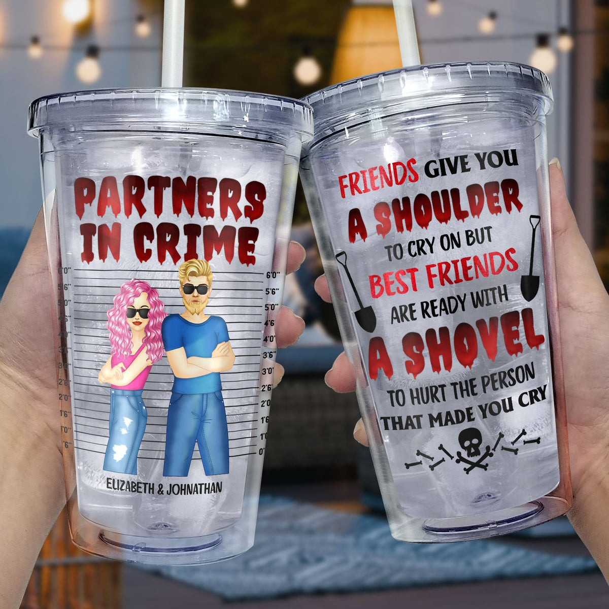 Prêt avec une pelle - Cadeau pour meilleur ami - Gobelet isotherme personnalisé en acrylique avec paille