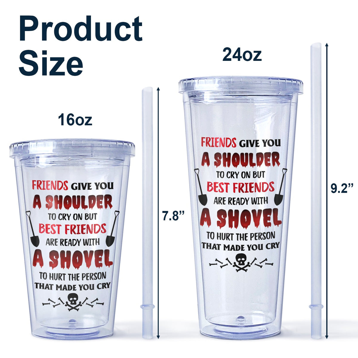 Prêt avec une pelle - Cadeau pour meilleur ami - Gobelet isotherme personnalisé en acrylique avec paille