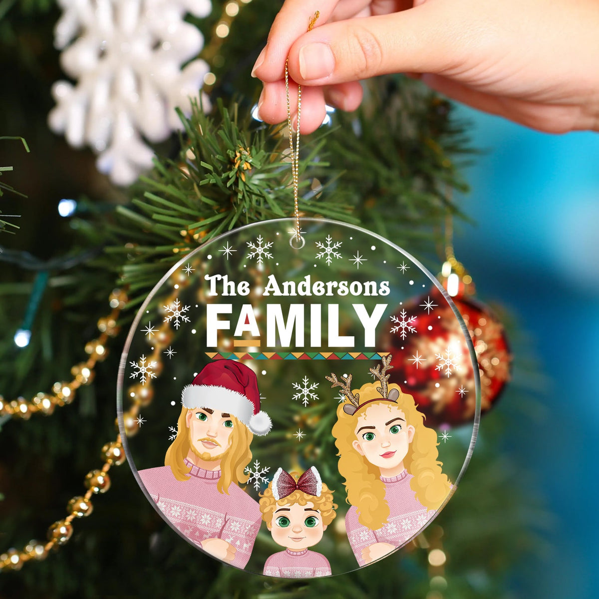 Décoration de Noël personnalisée avec nom de famille - Cadeau pour la famille - Décoration circulaire en acrylique personnalisée