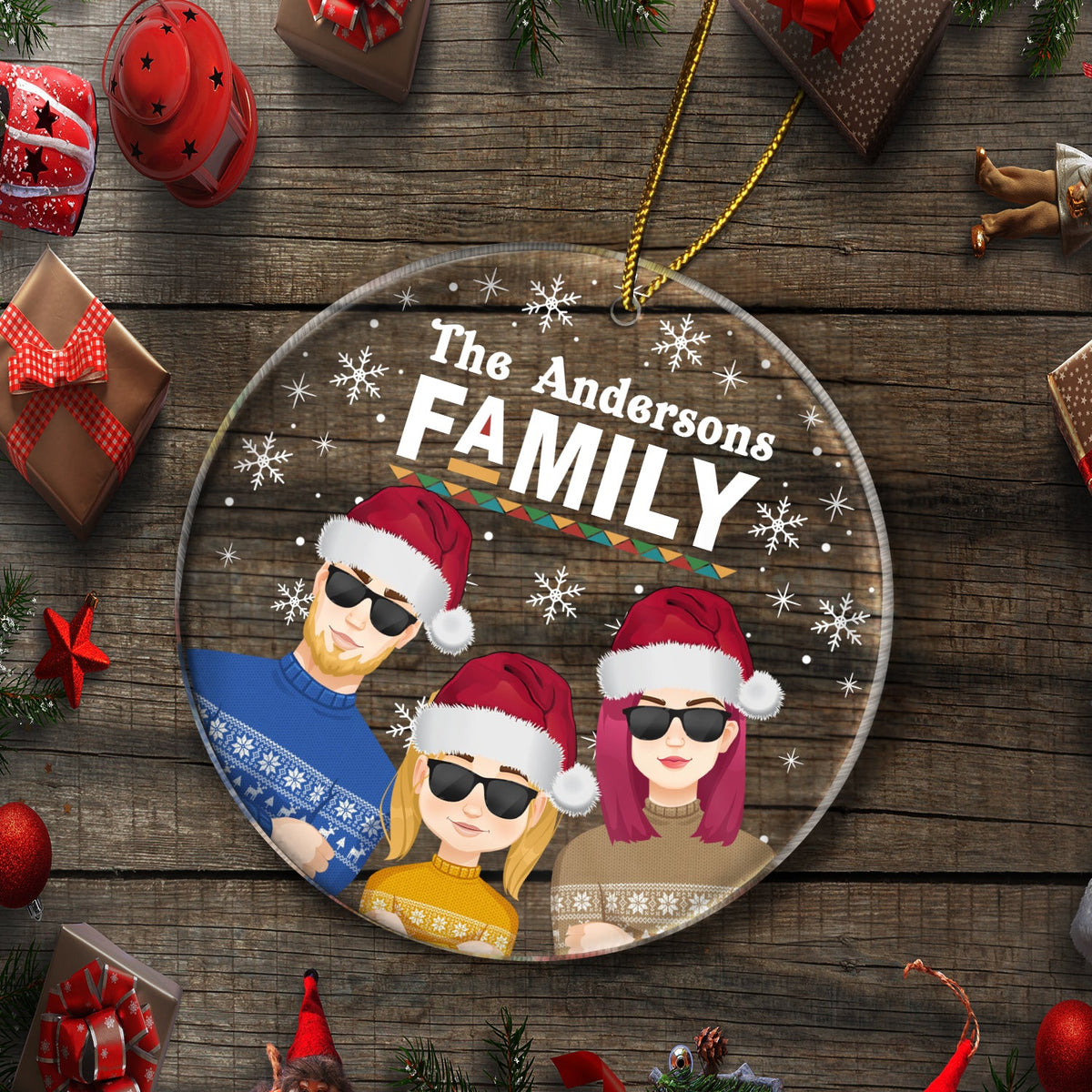 Décoration de Noël personnalisée avec nom de famille - Cadeau pour la famille - Décoration circulaire en acrylique personnalisée