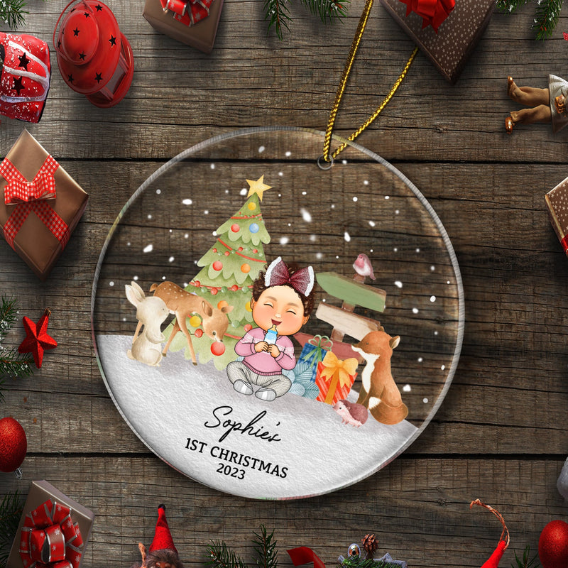 Baby Kids First Christmas - Christmas Gift - Personalized Circle Acrylic Ornament