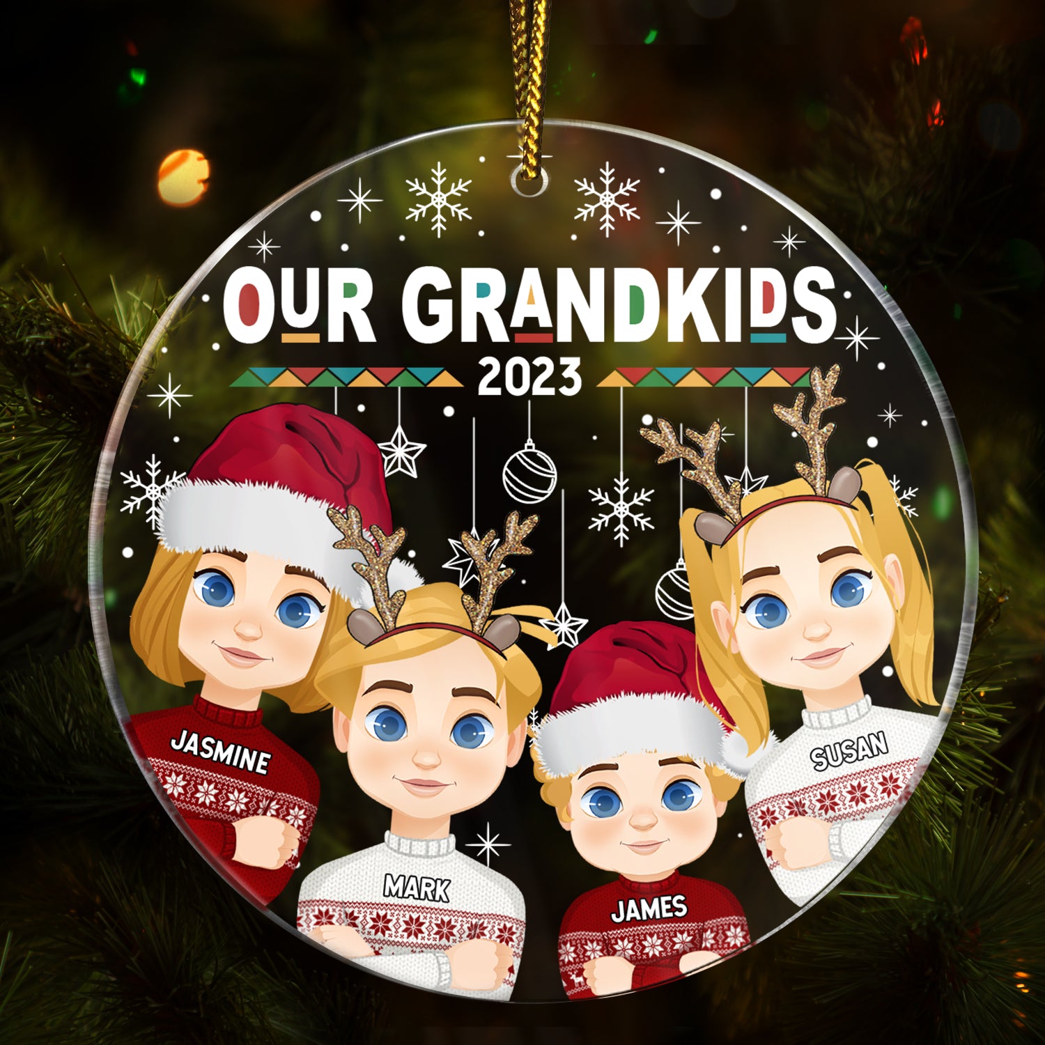 Flat Art My Grandkids Our Grandkids - Christmas Gift For Grandparents - Personalized Circle Acrylic Ornament