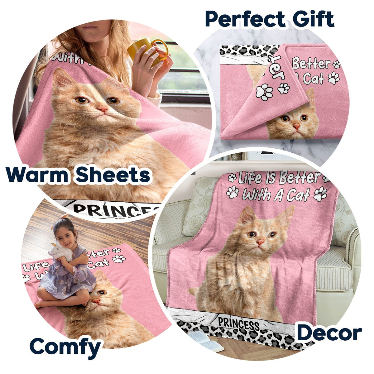 Couverture polaire personnalisée avec photo personnalisée : La vie est meilleure avec un chien ou un chat ! Cadeau pour les amoureux des animaux