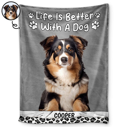 Couverture polaire personnalisée avec photo personnalisée : La vie est meilleure avec un chien ou un chat ! Cadeau pour les amoureux des animaux