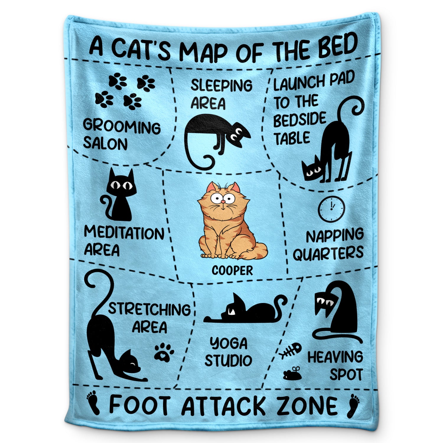 Cat's Map Of The Bed - Gift For Cat Lovers - Personalized Fleece Blanket
