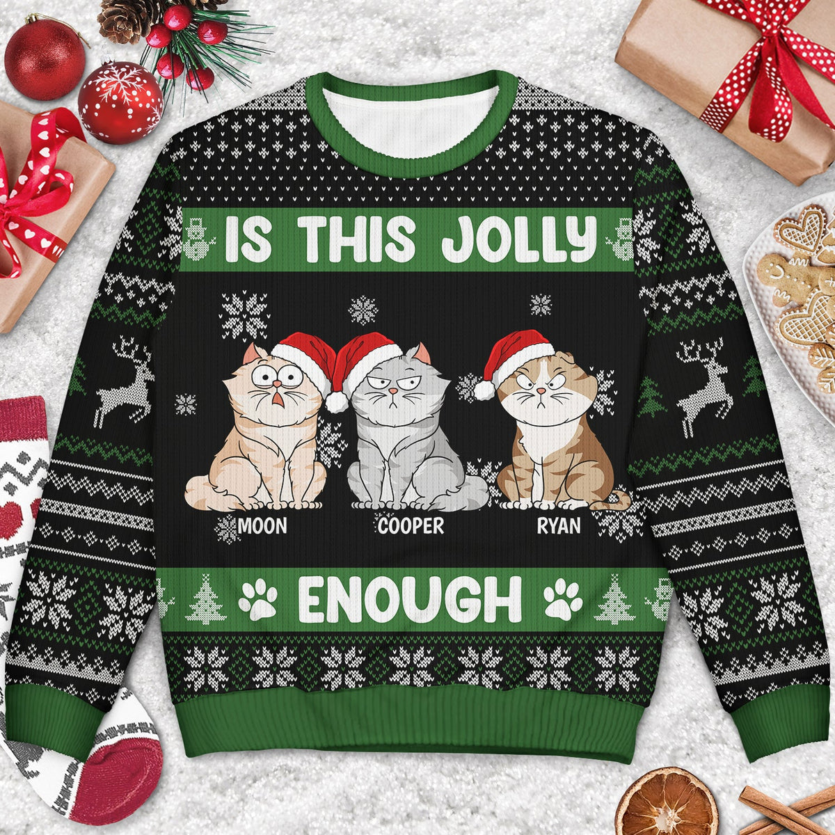 Christmas Cats Is This Jolly Enough - Gift For Cat Lovers - Personalized Unisex Ugly Sweater
