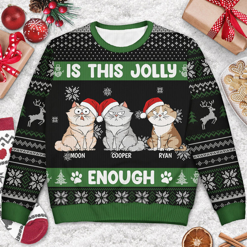 Christmas Cats Is This Jolly Enough - Gift For Cat Lovers - Personalized Unisex Ugly Sweater