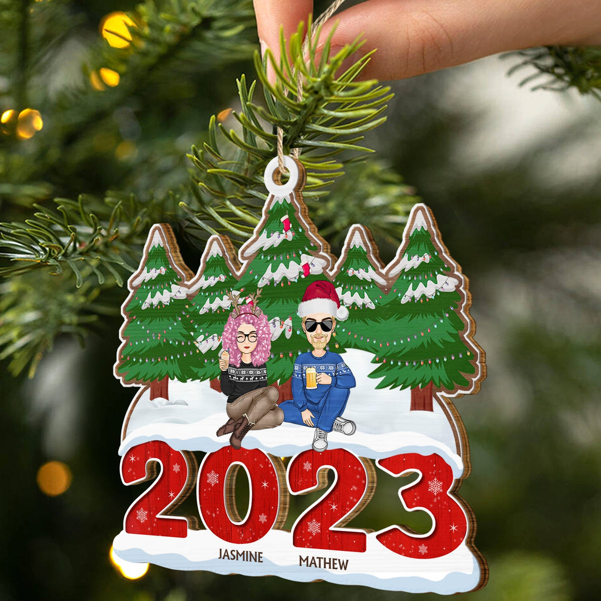 Cadeau de Noël 2023 pour la famille : Décoration en bois découpée personnalisée