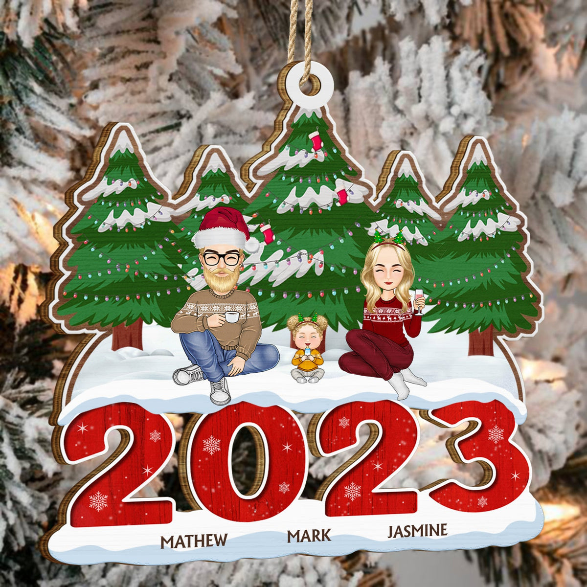 2023 Christmas Gift For Family - Personalized Wooden Cutout Ornament