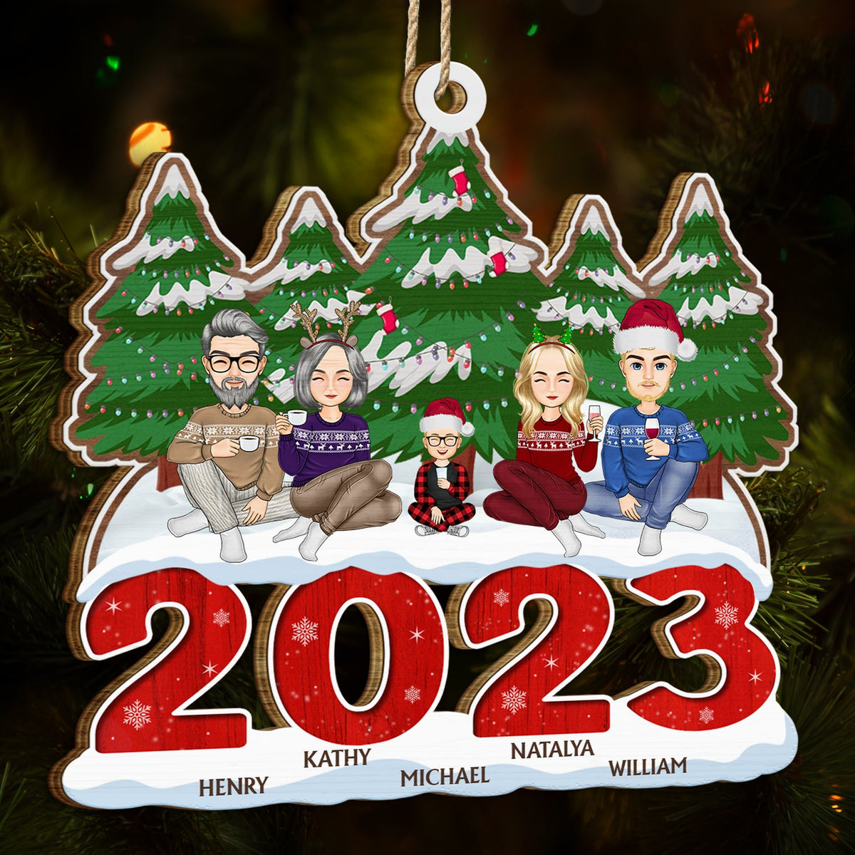 Cadeau de Noël 2023 pour la famille : Décoration en bois découpée personnalisée