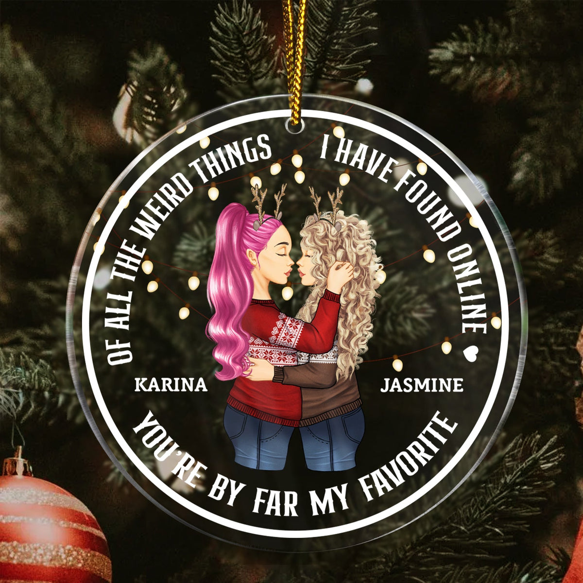 Couple de Noël « Tu es de loin mon préféré » - Cadeau pour couples - Ornement acrylique circulaire personnalisé