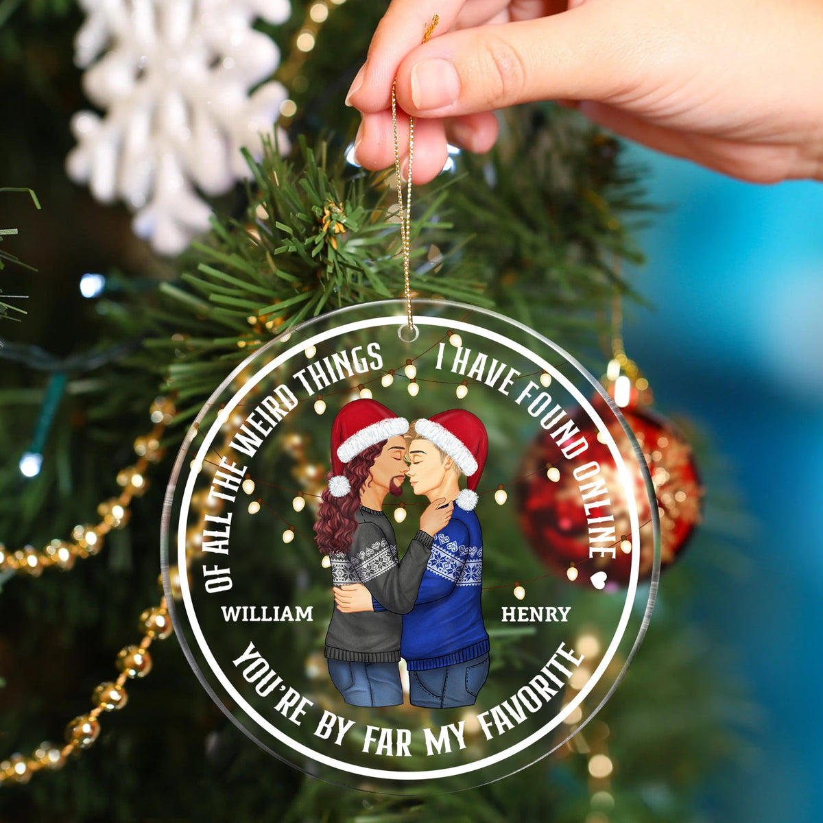 Couple de Noël « Tu es de loin mon préféré » - Cadeau pour couples - Ornement acrylique circulaire personnalisé