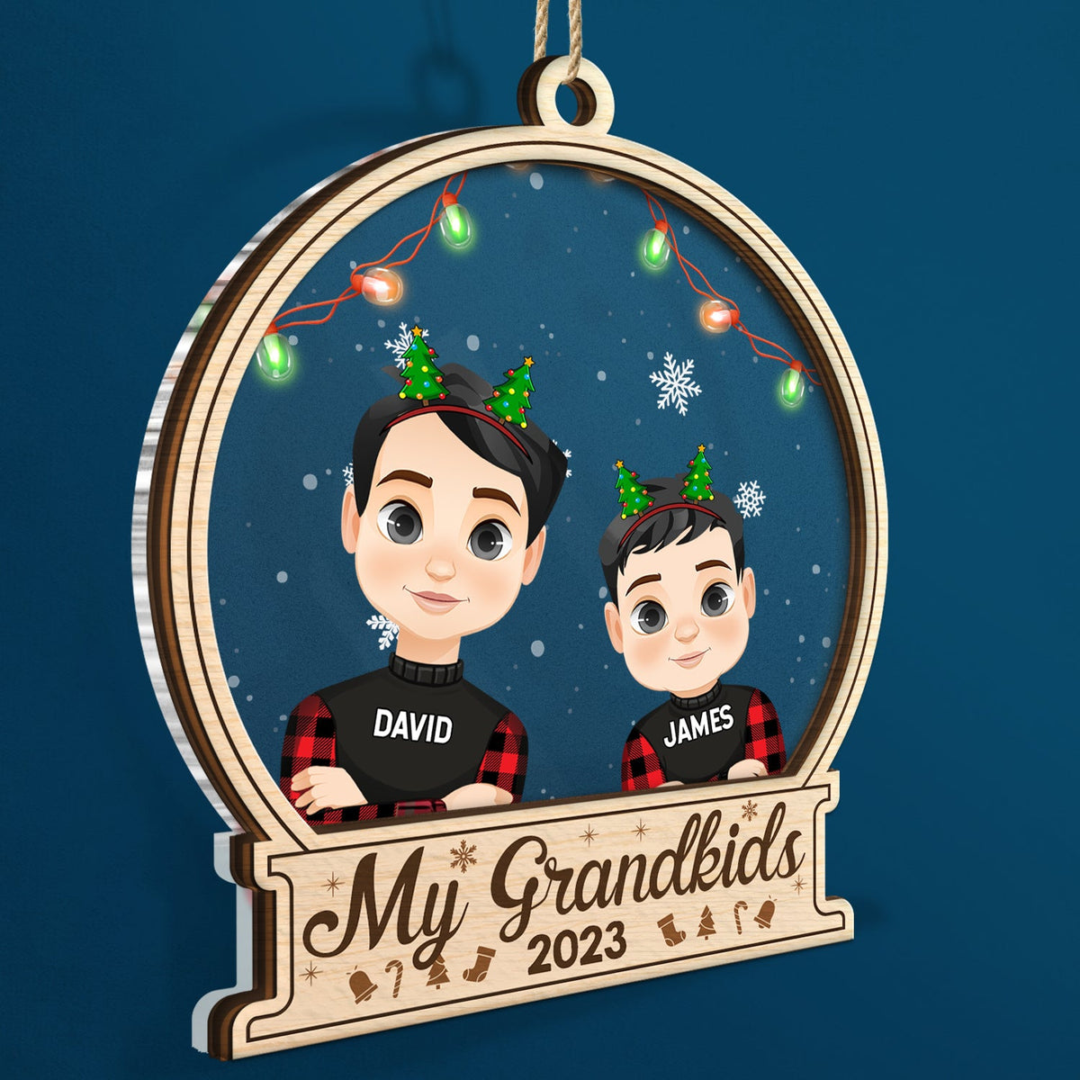 Décoration de Noël plate « Nos petits-enfants 2023 » - Cadeau pour grands-parents - Décoration personnalisée à 2 couches