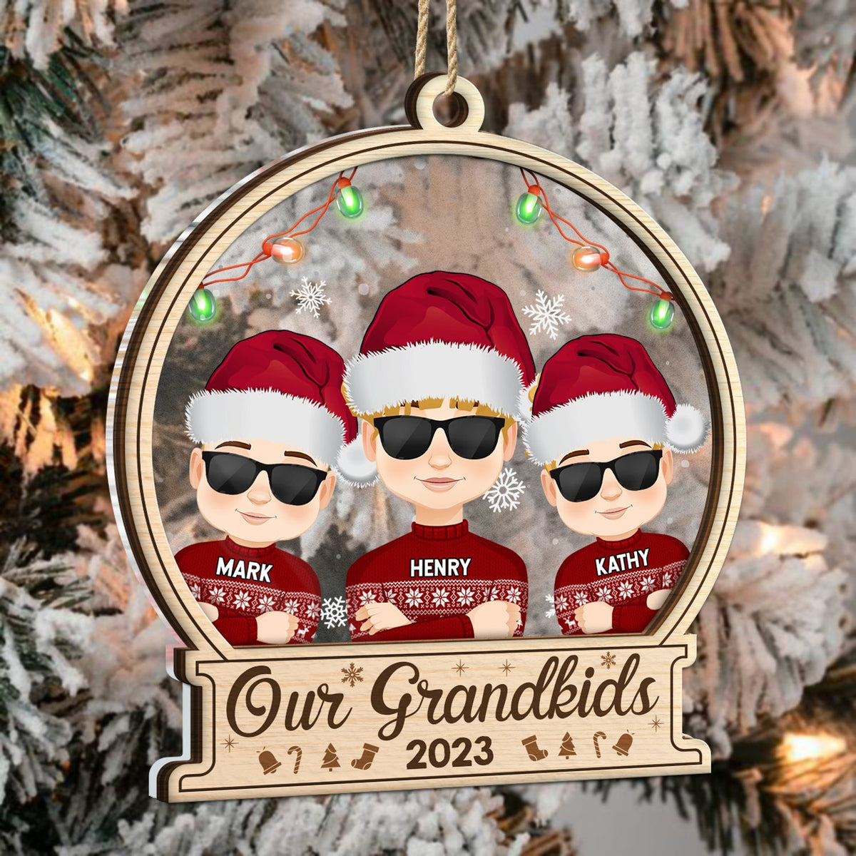 Christmas Flat Art Our Grandkids 2023 - Gift For Grandparents - Personalized 2-Layered Mix Ornament