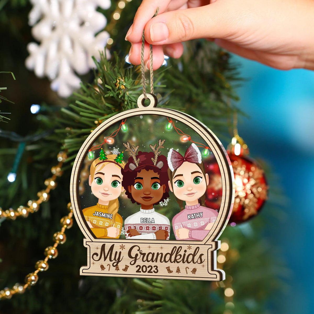 Décoration de Noël plate « Nos petits-enfants 2023 » - Cadeau pour grands-parents - Décoration personnalisée à 2 couches