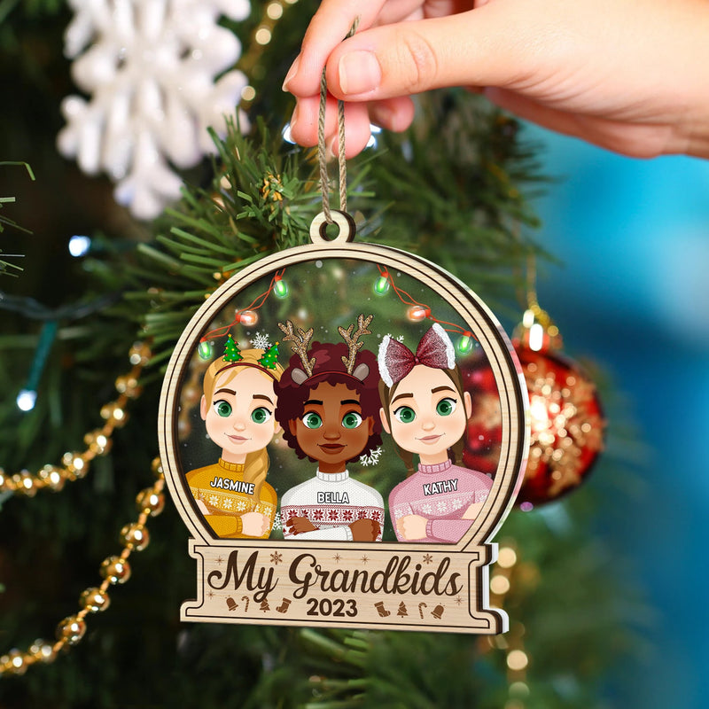 Décoration de Noël plate « Nos petits-enfants 2023 » - Cadeau pour grands-parents - Décoration personnalisée à 2 couches