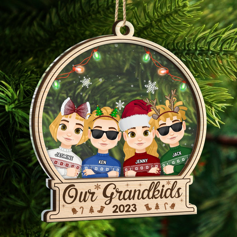 Décoration de Noël plate « Nos petits-enfants 2023 » - Cadeau pour grands-parents - Décoration personnalisée à 2 couches