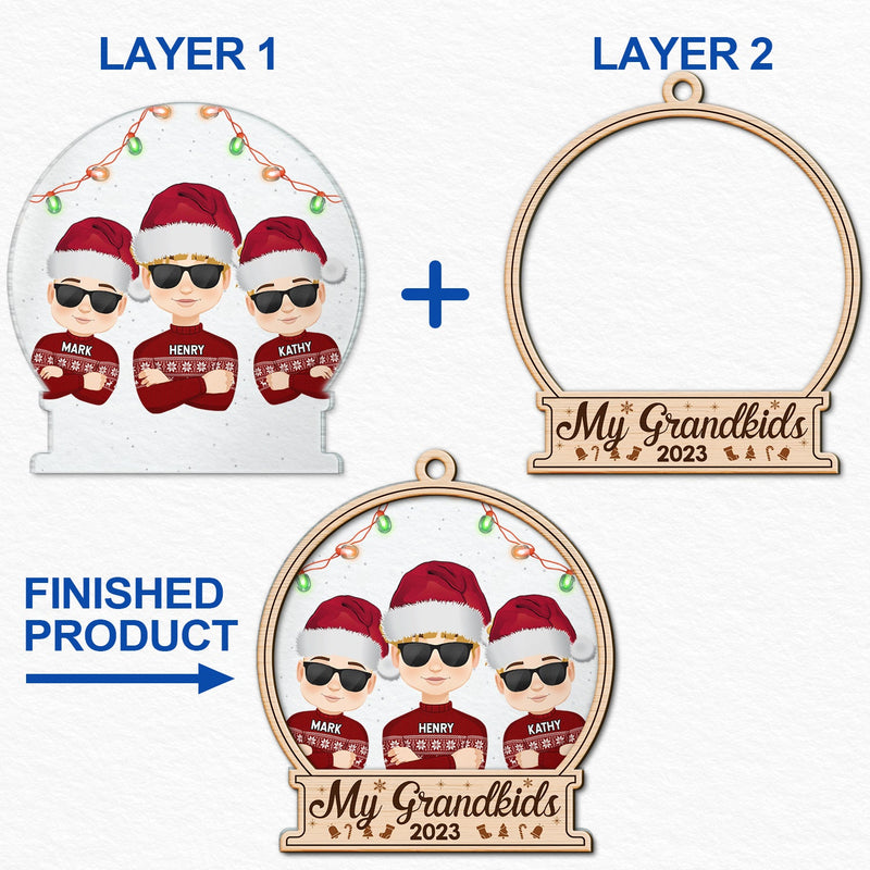 Décoration de Noël plate « Nos petits-enfants 2023 » - Cadeau pour grands-parents - Décoration personnalisée à 2 couches