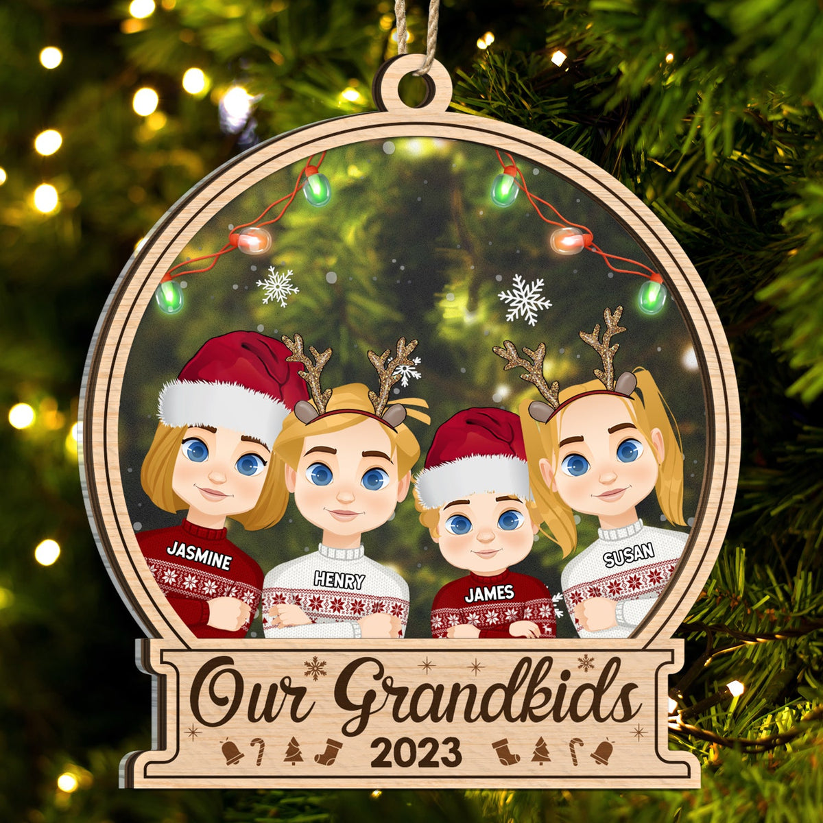 Décoration de Noël plate « Nos petits-enfants 2023 » - Cadeau pour grands-parents - Décoration personnalisée à 2 couches