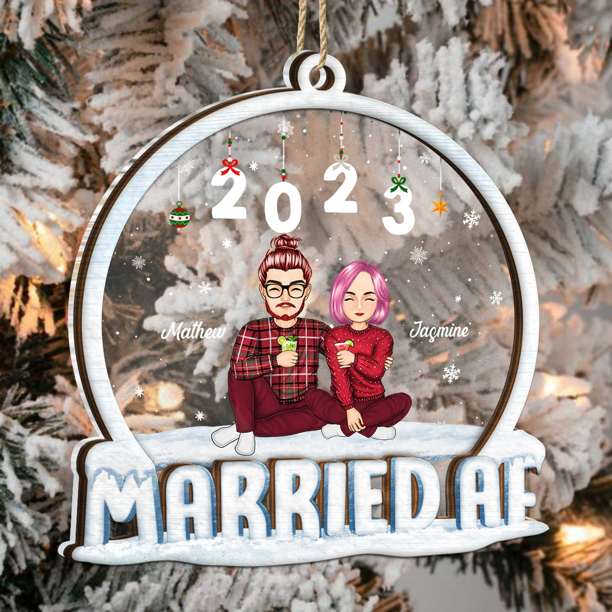 Married AF - Christmas Gift For Couples - Personalized 2-Layered Mix Ornament