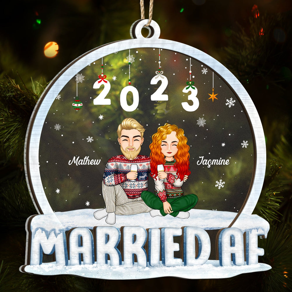 Married AF - Christmas Gift For Couples - Personalized 2-Layered Mix Ornament