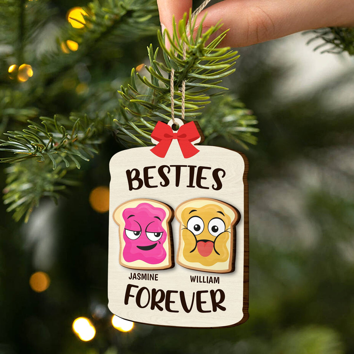 Christmas Bestie Forever Like Peanut Butter & Jelly - Gift For Bestie - Personalized 2-Layered Wooden Ornament