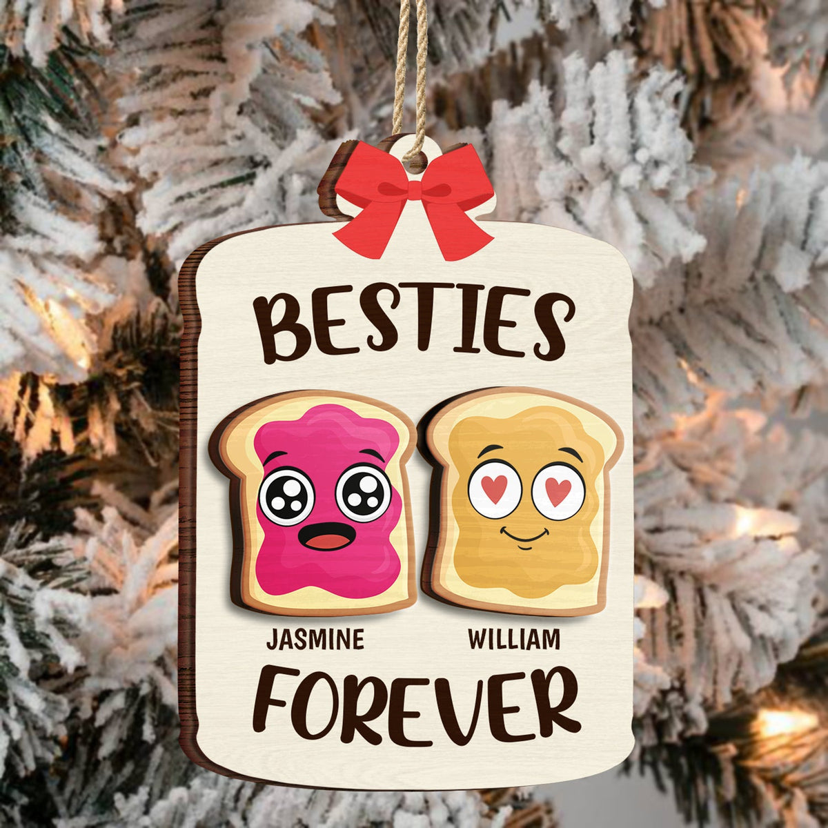 Christmas Bestie Forever Like Peanut Butter & Jelly - Gift For Bestie - Personalized 2-Layered Wooden Ornament