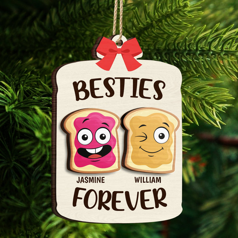 Christmas Bestie Forever Like Peanut Butter & Jelly - Gift For Bestie - Personalized 2-Layered Wooden Ornament