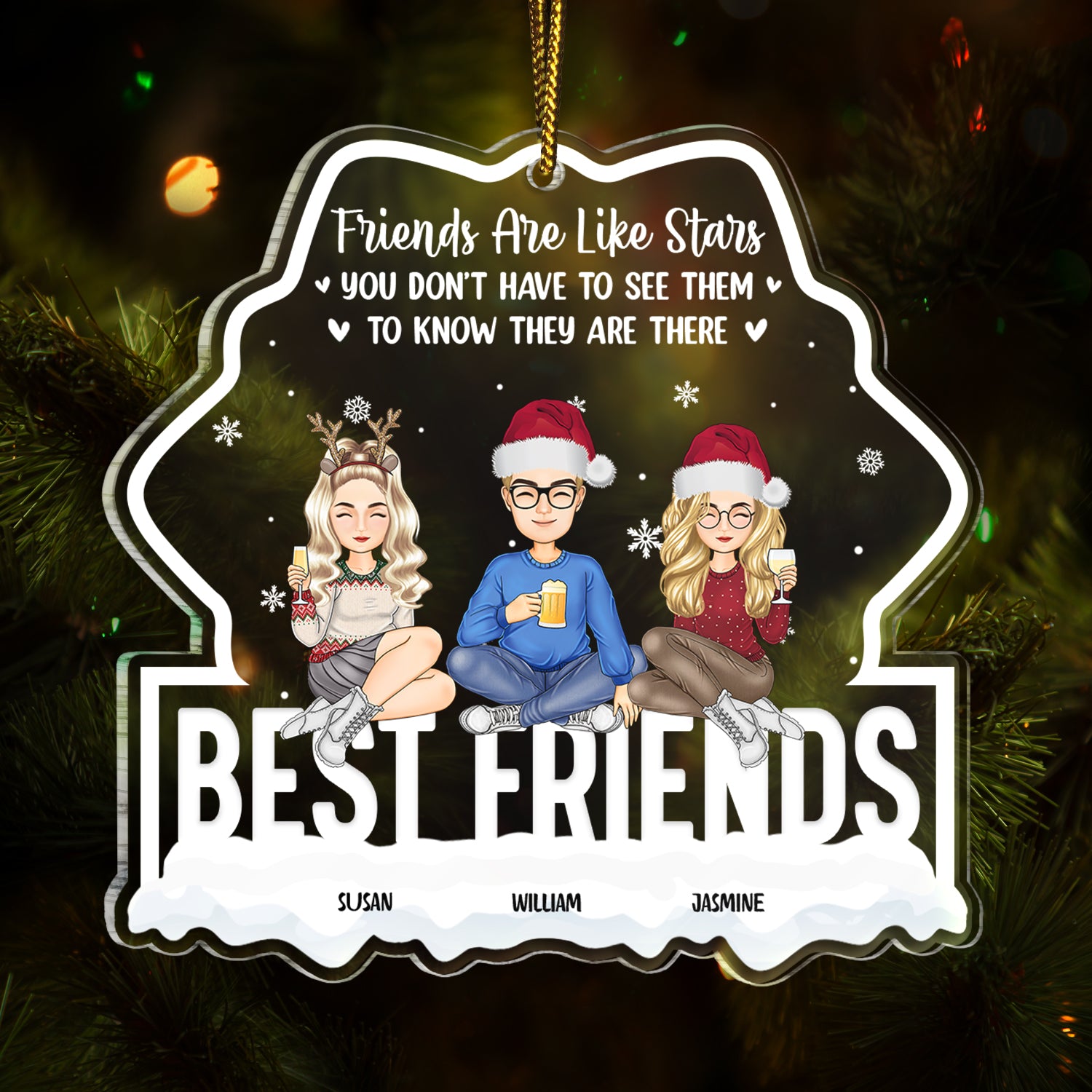 Christmas Friends Are Like Stars - Gift For Bestie - Personalized Custom Shaped Acrylic Ornament