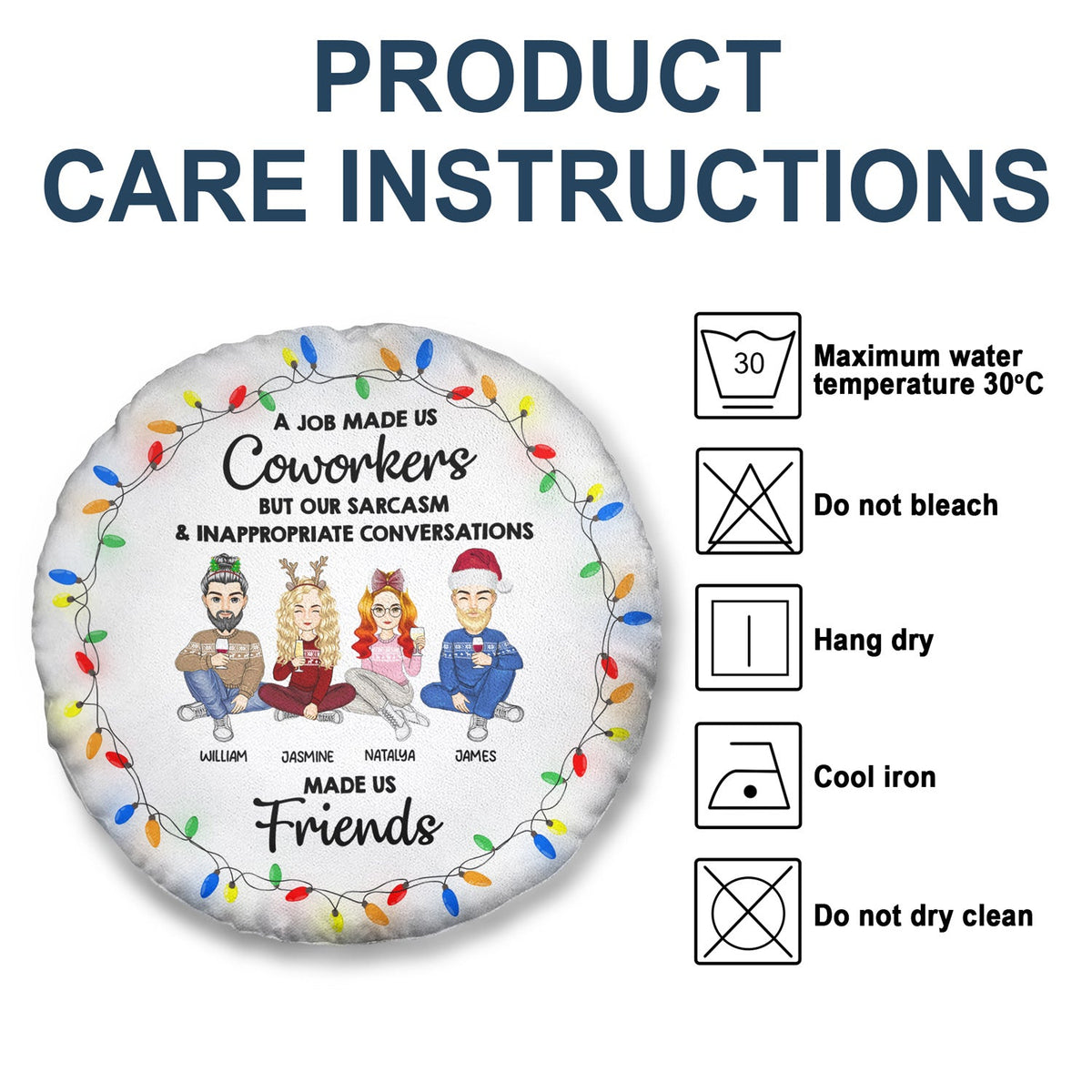 Le travail nous a fait devenir collègues - Cadeau de Noël pour collègues - Coussin rond personnalisé