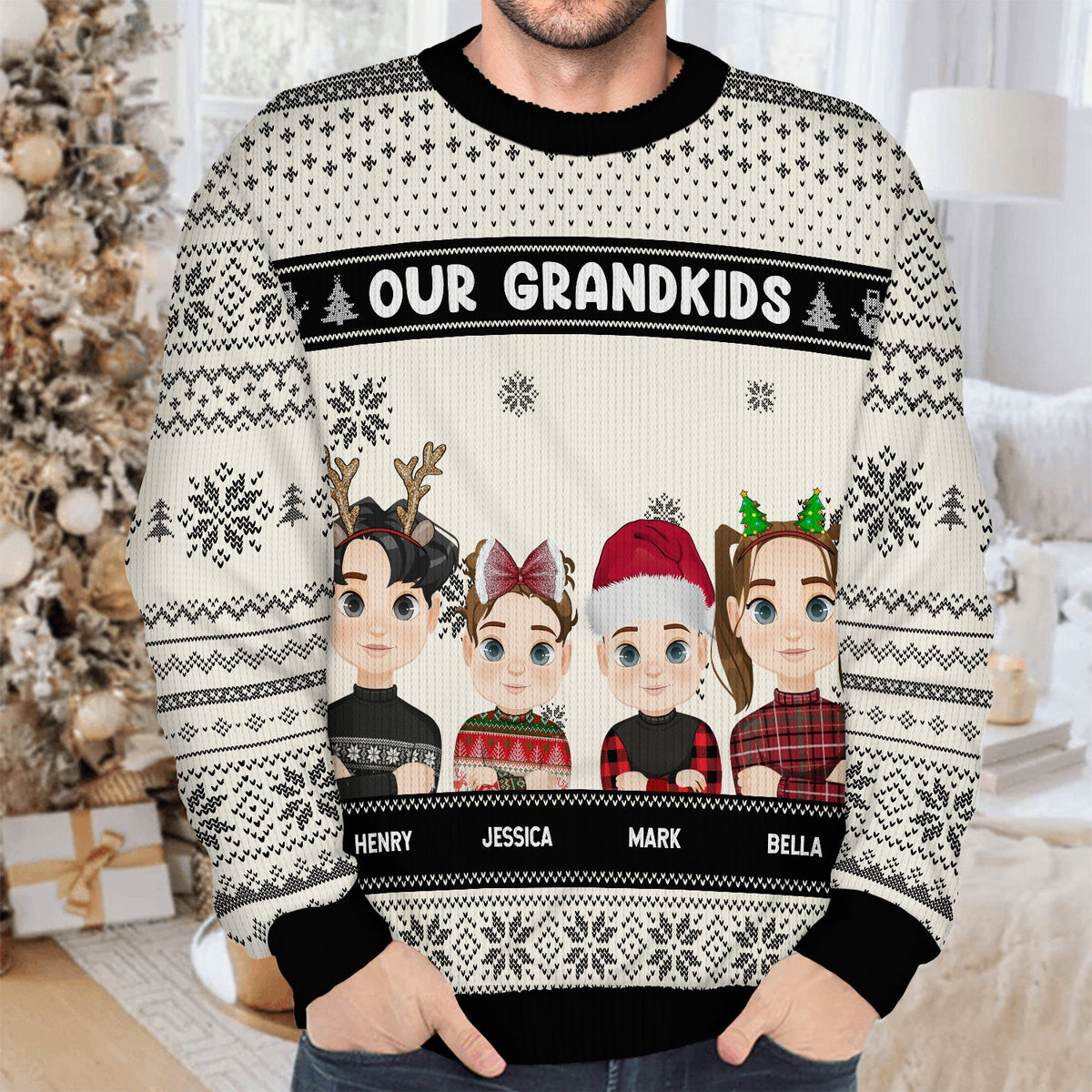 Christmas My Grandkids Our Grandkids - Gift For Grandparents - Personalized Unisex Ugly Sweater