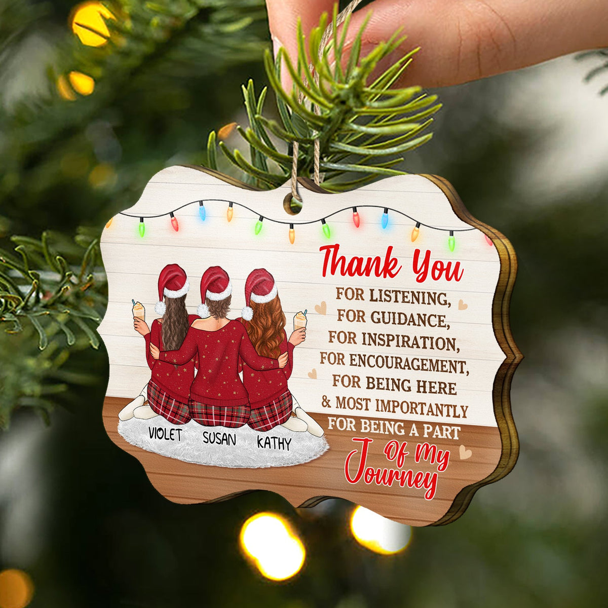Christmas Thank You Gift Being Part Of My Journey - Gift For Bestie - Personalized Medallion Wooden Ornament